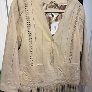 Coldwater Creek Beige Fringe Leather Jacket